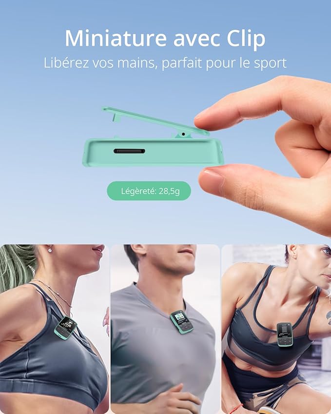 YOTON MP3 Player with Bluetooth 5.2, 64GB Storage, Mini Size, HiFi Music, with Sports Clip, Independent Volume Control, FM Radio, Includes Headphones (Green)