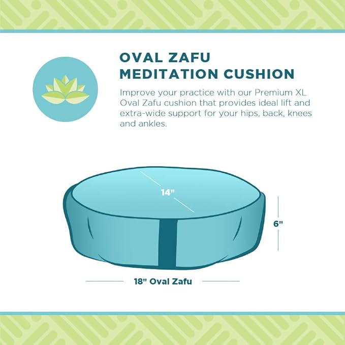 Bean Products Zafu Meditation Pillows for Sitting on Floor, Yoga Cushion, Cotton/Buckwheat Fill Yoga Pillow, Zafu Meditation Cushion, Zen Kneeling Prayer Pad- Made in USA - 14"x18" Oval - Aqua