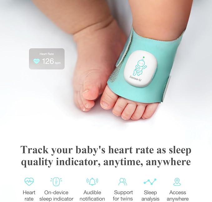 Sense-U Baby Sock Shoe Bundle Smart Baby Monitor: Sock Shoe Plus 2.5K PTZ Camera - Track Heart Rate, Sleep Movement, Heartbeat, Pan-Tilt-Zoom Video, AI Cry Detection, Audio
