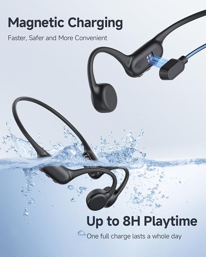 PSIER Bone Conduction Headphones IPX8 Waterproof Swimming Headphones Open Ear Headphones with MP3 Mode 32GB Memory Up to 8 Hours Playtime Bluetooth 5.4 Ear Buds Secure Fit for Running and Fitness