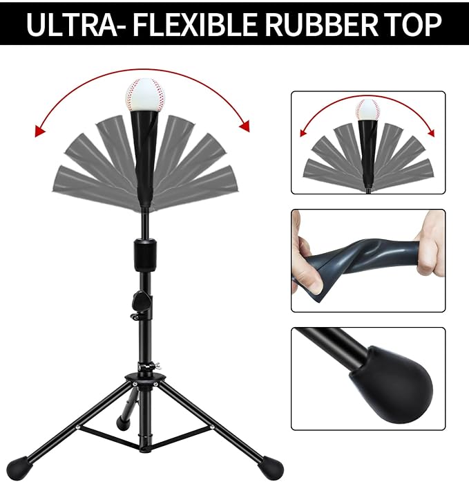 FDLS Baseball Batting tee for Adults and Youth Teens, Portable Tripod Stand Base Tee Easy Adjustable Height 27 to 46 inches for Hitting Training Practice, with Carrying Bag