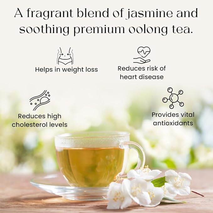 Blendart Jasmine Oolong Tea bags 50 Count | Oolong tea bags for weight loss | Premium High Mountain Oolong Tea leaves | Naturally Caffeinated Tea | Flower Scented Tea | Pyramid Tea bags