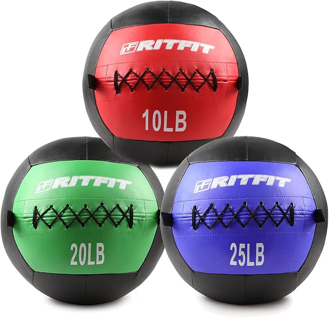 RitFit Medicine Ball / weight ball / Soft Medicine Ball / Wall Medicine Ball / Soft Wall Ball / Wall Ball set/ Medicine Balls for Exercise and Conditioning Workouts, Fitness Gym Equipment for Core Training and Cross Training (5/10/15/20/25/30 lbs)