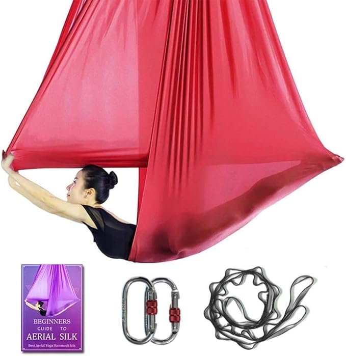 Aerial Yoga Hammock L:5M W:2.8M 5.5 Yards Aerial Pilates Silk Yoga Swing Set with 2000 Ibs Load Include Daisy Chain, Pose Guide