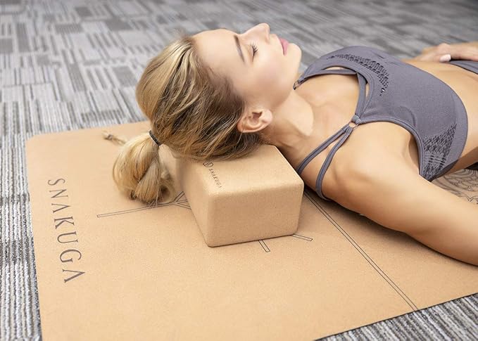 SNAKUGA Cork Yoga Block 2 Pack for Pilates, 4'' or 3'' Non-Slip & High Density Blocks for Meditation, Fitness and Stretching, Supportive and Flexibility Brick for Improve Poses Balance