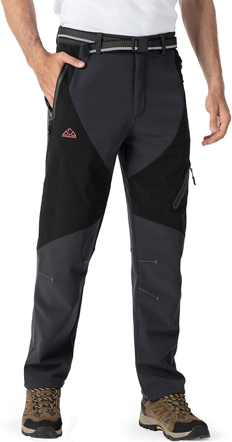 YSENTO Men's Fleece Lined Ski Snow Pants Winter Waterproof Softshell Insulated Hiking Cargo Pants