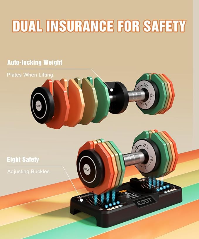 Adjustable Dumbbells Set/Single, 12.5LB/22.5LB/55LB 5 in 1 Free Adjustable Dumbbell Set with Anti-Slip Handle & Rainbow-colored Weight Plates for Home Gym, Weight Set for Women Men