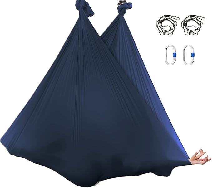 5.5 Yards Aerial Silks Yoga Swing Set - Aerial Yoga Hammock Kit Anti-Gravity Flying for Fitness, Low/Non Stretch Nylon Tricot Fabric Hardware Included for Dance