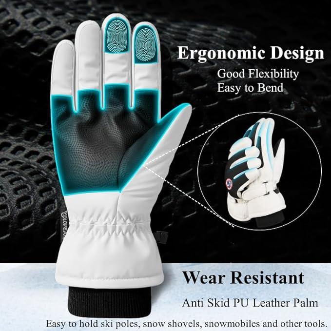Winter Ski Snow Gloves for Men, Women, Youth | Touchscreen & Waterproof Cold Weather Hand Warming Gloves Winter Work Gloves