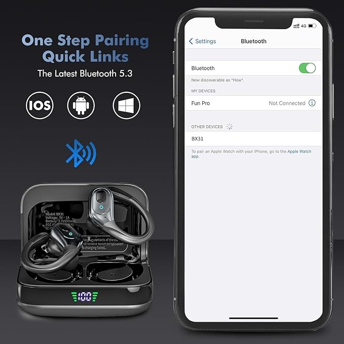 Wireless Earbuds Bluetooth 5.4 Headphones, Noise Canceling Ear Buds with 75hr Playtime, LED Power Display, IPX7 Waterproof Earphones Over-Ear Earphones for Sports/Workouts