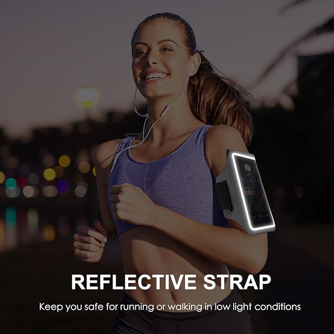 GUZACK Running Armband Case for iPhone 16/15/14/13/12/11 Pro Max, Galaxy S25/S24/S23/S22, Universal Cell Phone Arm Holder with Key Pocket & Card Slot, Gray