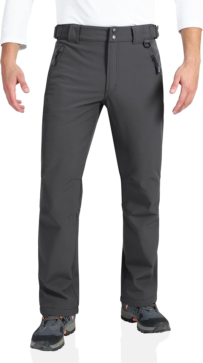 Outdoor Ventures Men's Lite Waterproof Windproof Fleece Lined Warm Hiking Ski Snow Pants Expandable-Waist