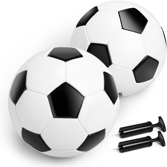 Soccer Ball Size 2 Size 3 Size 4 Size 5 with Pump - Single, 2 or 3 Pack - Official Size & Weight - Classic Indoor Outdoor Soccer Long-Lasting - Ideal Gift for Toddler Kids Boys Girls Youth Adult