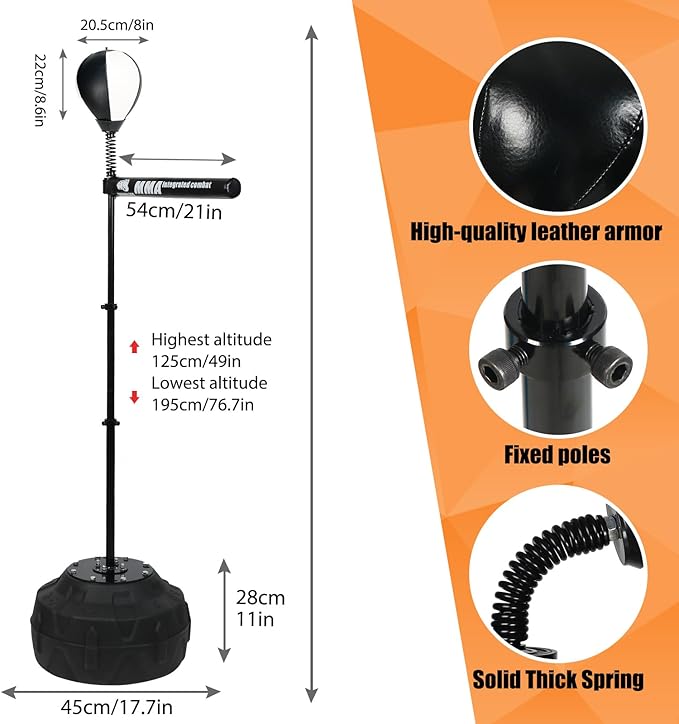 INNOLIFE Spinning Bar Boxing 360°Black White Speed Trainer Free Standing Punching Bag Adjustable Height Ideal for Adults and Youth Enhance Reflexes and Boxing Skills