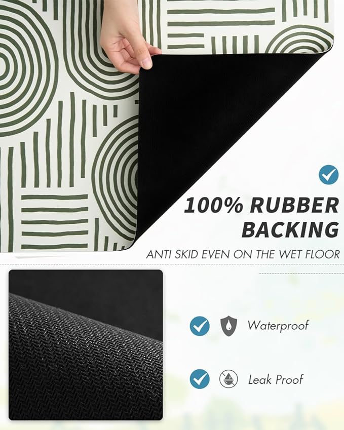 AMOAMI Coffee Mat Hide Stain Rubber Backed Absorbent Dish Drying Mat for Kitchen Counter - Fits Under Coffee Maker or Machine - Green Line 17x31.5