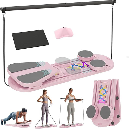 Pilates Board, 6 in 1 Pilates Reformer Set, Foldable Pilates Reformer Machine with Resistance Bands & Ab Trainer for Home Workout, Portable Pilates Board for Women