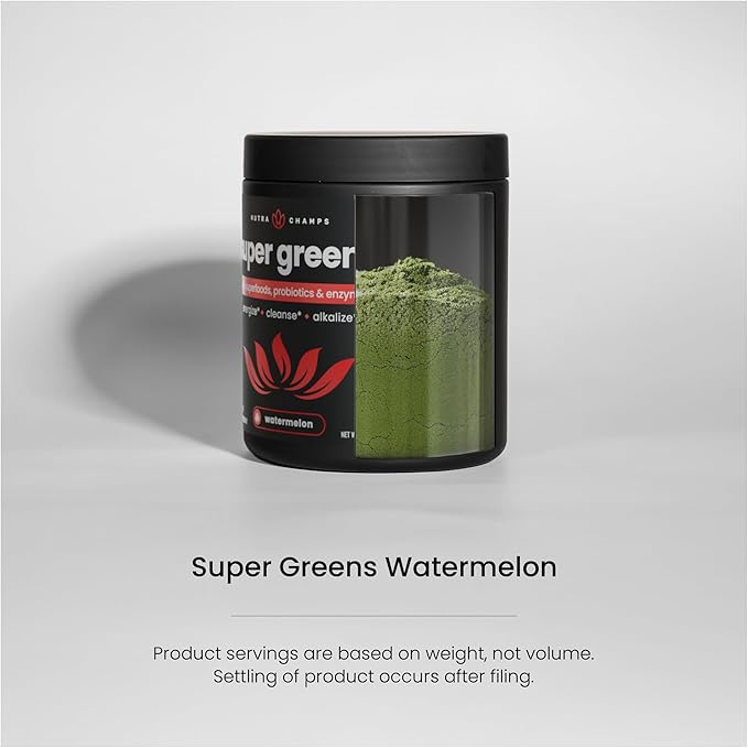 NutraChamps Super Greens Powder Premium Superfood | 20+ Organic Green Veggie Whole Foods | Alfalfa, Spirulina, Chlorella & More | Antioxidant, Digestive Enzyme & Probiotic Blends | Watermelon