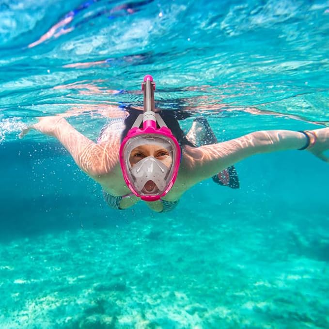 QingSong Full Face Snorkel Mask for Adults, Snorkeling Gear with Camera Mount, 180 Degree Panoramic View Snorkel Set Anti-Fog Anti-Leak
