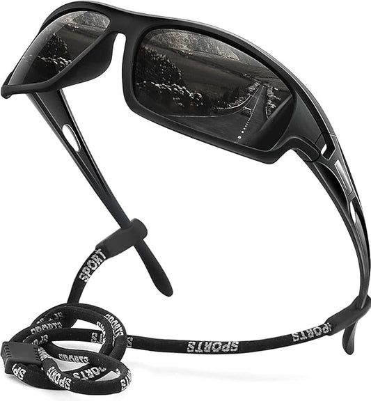 Polarized Sports Sunglasses for Men 100% UV Protection Wrap Around Unbreakable Sun Glasses for Fishing Driving