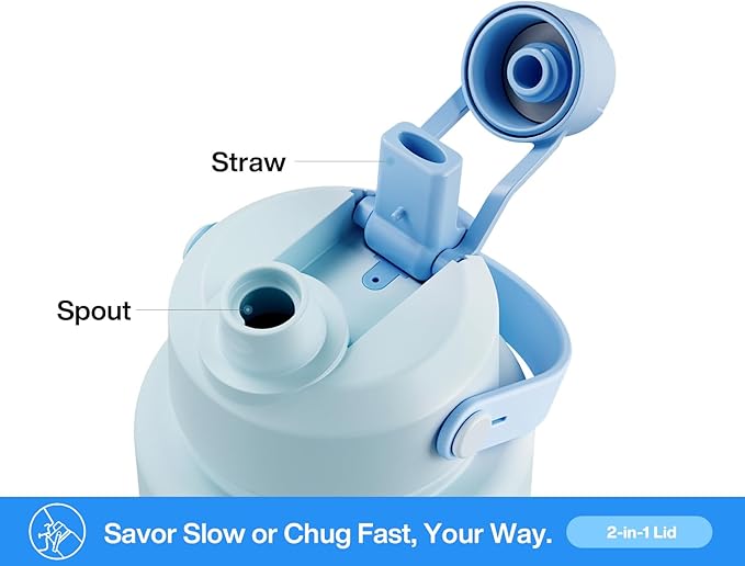 40 oz Insulated Water Bottle with 2-in-1 Straw and Spout Lid, Keep Cold 24H, Leak-Proof, BPA-Free, Double Wall Stainless Steel Water Bottle for Sports, Gym, Travel, and School (Sea Breeze)