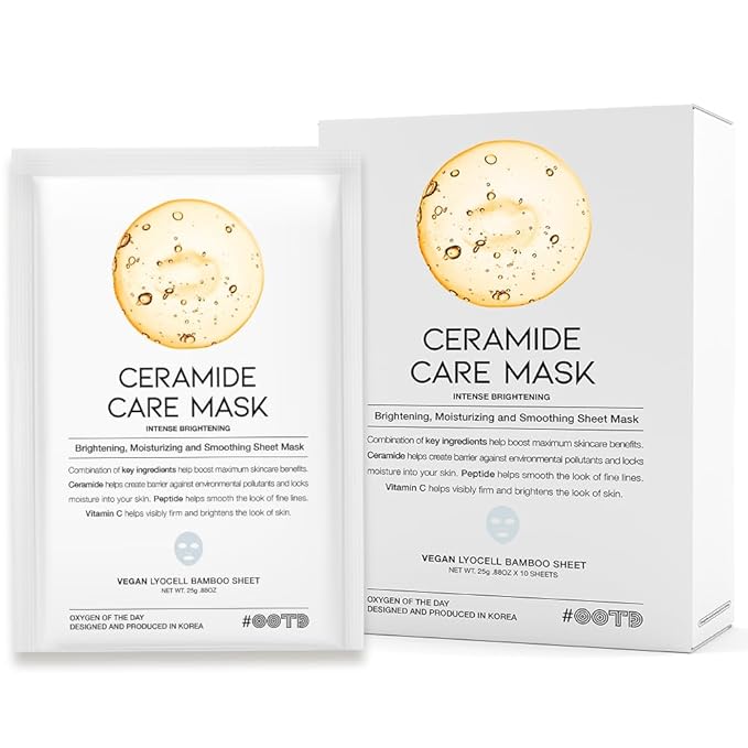#OOTD Ceramide Brightening Sheet Mask For Face, Moisturizing, Anti Aging Ceramide, Peptide, Vitamin C, EVE Vegan 10EA