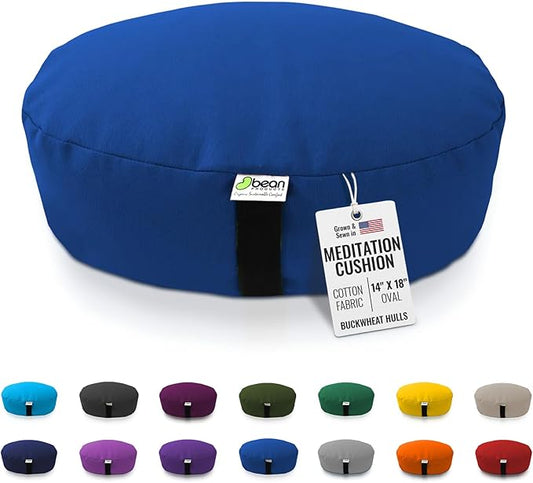 Bean Products Zafu Meditation Pillows for Sitting on Floor, Yoga Cushion, Cotton/Buckwheat Fill Yoga Pillow, Zafu Meditation Cushion, Zen Kneeling Prayer Pad- Made in USA - 14"x18" Oval - Royal Blue