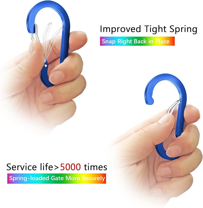 sprookber 3.2 Inch Aluminum Carabiner Clips D Ring, Caribeaner Spring Snap Hook with Keychain for Camping, Hiking, Gym & Outdoor Gear, Set of 10