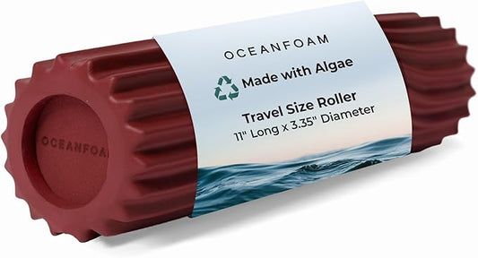Oceanfoam Ripple Travel Foam Roller (11" x 3.35") Firm Mini Foam Roller for Physical Therapy, Deep Tissue Massage, Back Pain - High Density, Ergonomic Wave Textured - Yoga, Pilates, Exercise (Maroon)