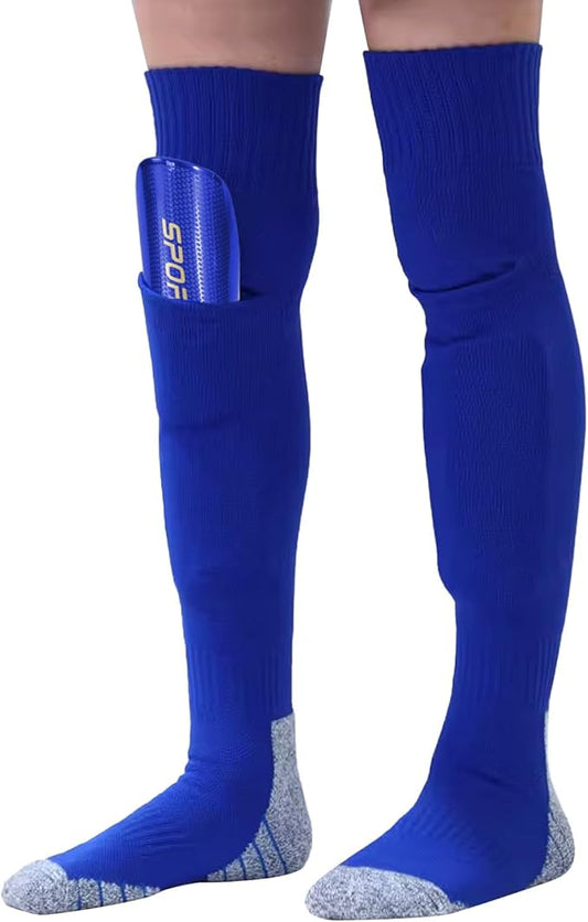 Youth Soccer Shin Guard Socks, Built-in Protective Pads, Kids Knee High Football Athletic Team Socks for Boys Girls