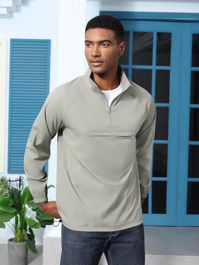 Aulemen Men's Casual Quarter Zip Pullover-Athletic Windbreaker Lightweight Jackets Hiking Golf for Men Mock Neck with Pockets