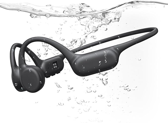 PSIER Bone Conduction Headphones IPX8 Waterproof Swimming Headphones Open Ear Headphones with MP3 Mode 32GB Memory Up to 8 Hours Playtime Bluetooth 5.4 Ear Buds Secure Fit for Running and Fitness