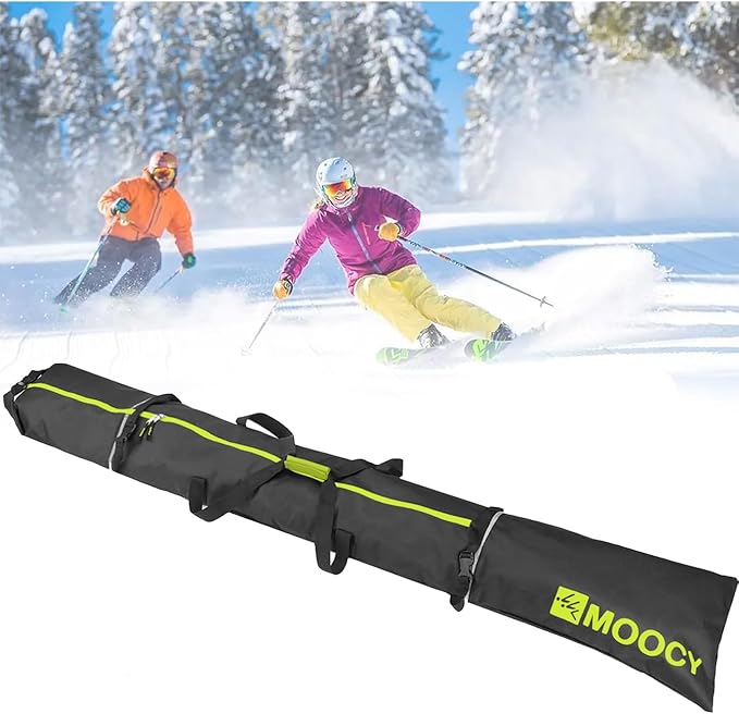MOOCY Ski Bag for Air Travel, Unpadded Snow Bag Fits Skis Up to 200cm, Carrying Bag for Adults and Children
