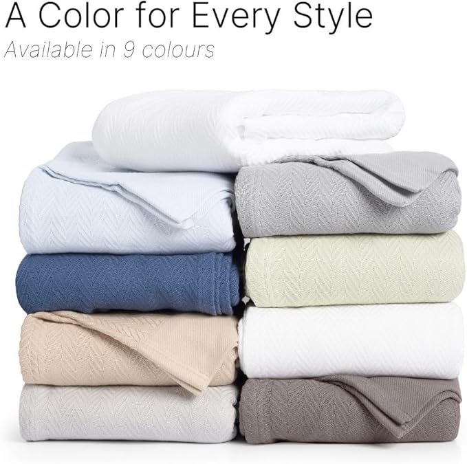 100% Cotton Herringbone Weave Blankets, 90" X 90" Queen, Throw Blanket for Bed, All Season Cotton Blanket, Cozy Blanket,Throws & Bed Blanket, Throw Blanket for Couch, Modern Home Decor -Sage