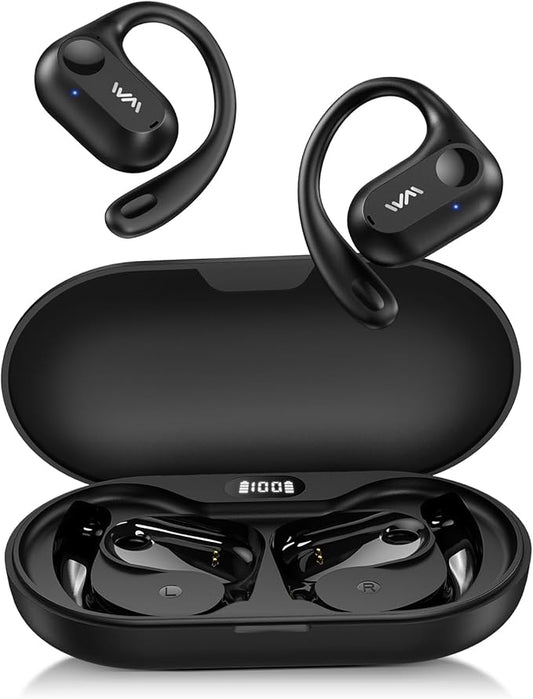 Open Ear Headphones,Bluetooth 5.3 Air Conduction Headphones ,Comfortable for Long Wear ,Powerful Bass,AI Clear Calls,30H Playback,IPX6 Light Weight Open Ear Earbuds with Ear-Hook for Workout,Running