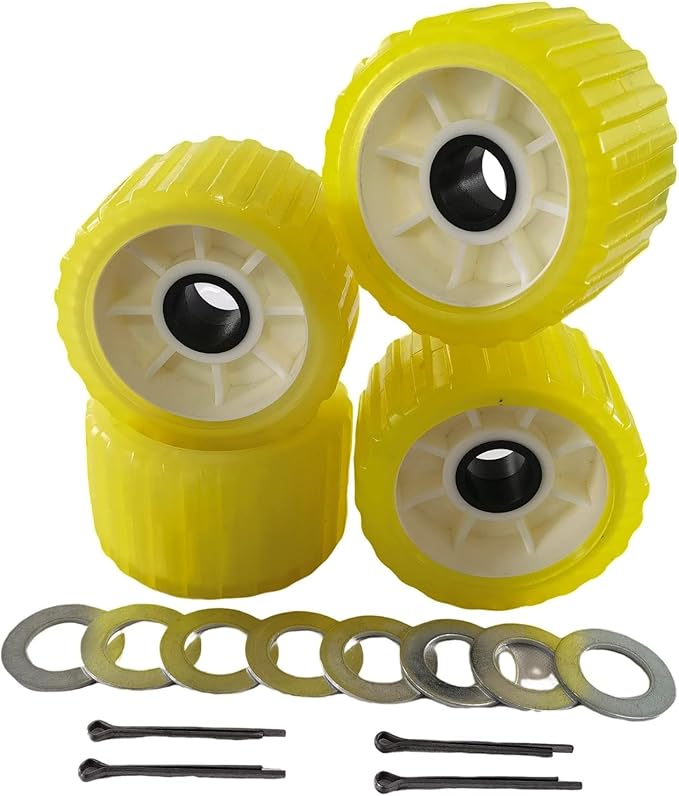 3" Width x 5" OD Boat Trailer Poly Ribbed Wobble Rollers Mounting Hole Diameter 1-1/8 inch