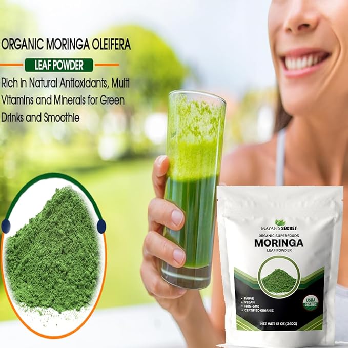 Mayan's Secret - Pure Moringa Powder Organic 12oz, Superfood for Energy & Immunity | Non-GMO, Vegan, Gluten-Free
