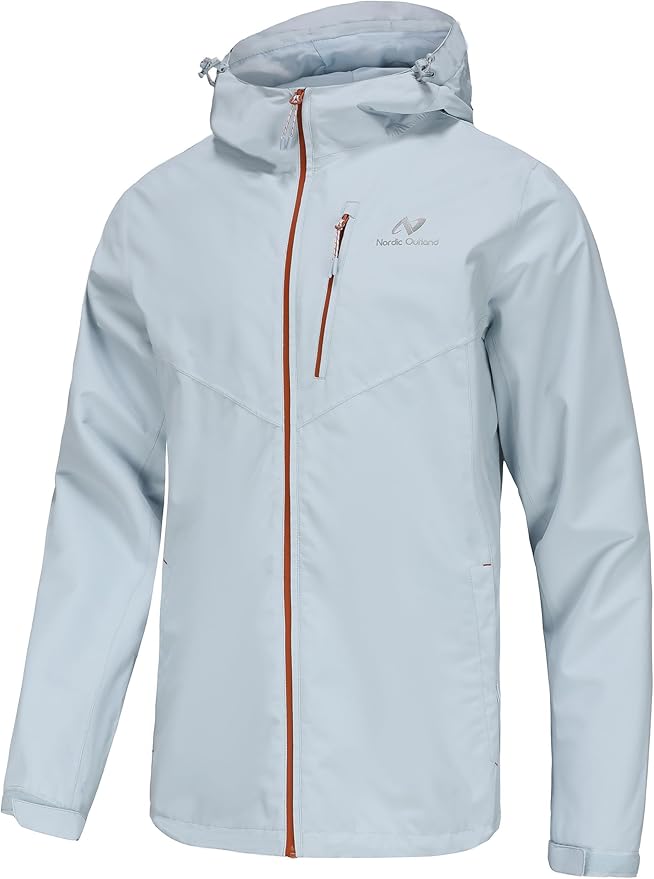 Mens Lightweight Hooded Waterproof Rain Jacket Breathable Raincoat Shell for Outdoor Mountain Hiking