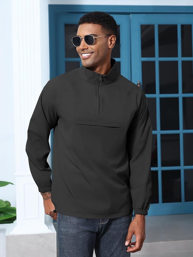 Aulemen Men's Casual Quarter Zip Pullover-Athletic Windbreaker Lightweight Jackets Hiking Golf for Men Mock Neck with Pockets