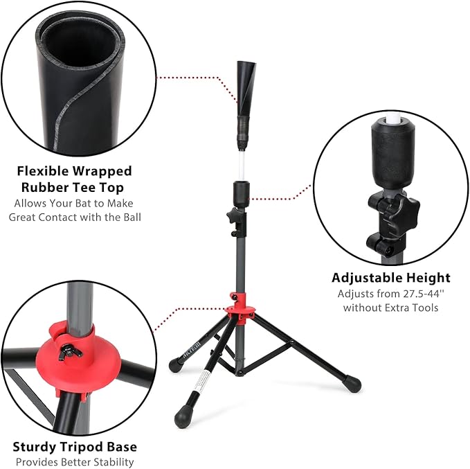 McHom Baseball & Softball Batting Tee - Hitting Travel Tee | Adjustable Height | Portable & Collapsible | Tripod Base