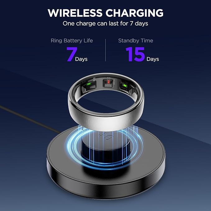 Smart Ring for Women Men, Activity Fitness Tracker with 24/7 Heart Rate Monitor, Waterproof Sleep Tracker Fitness Ring, Step Counter, Calorie Pedometer, No APP Fee,for iOS Android (Silver,#7)