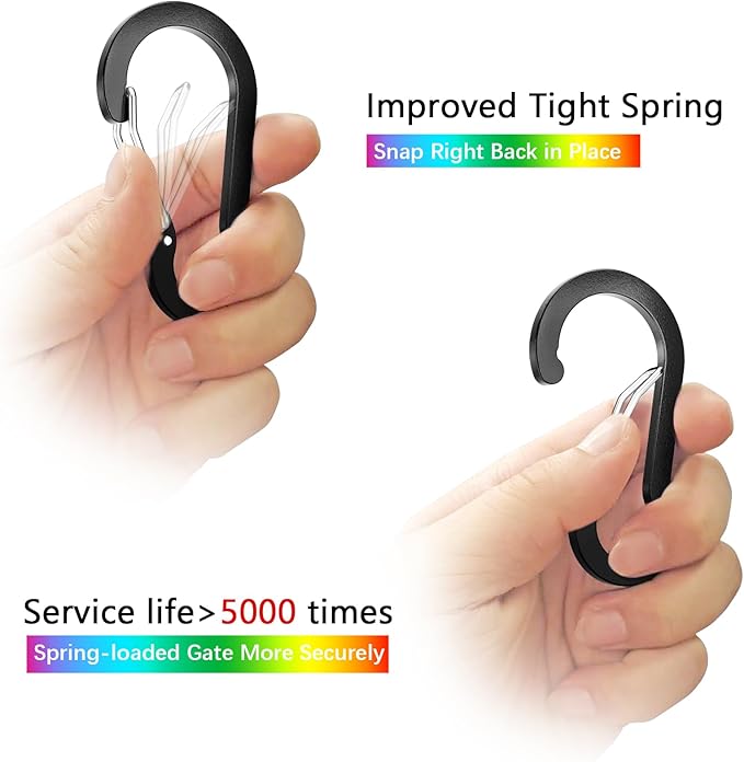 sprookber 3.2 Inch Aluminum Carabiner Clips D Ring, Caribeaner Spring Snap Hook with Keychain for Camping, Hiking, Gym & Outdoor Gear, Set of 10