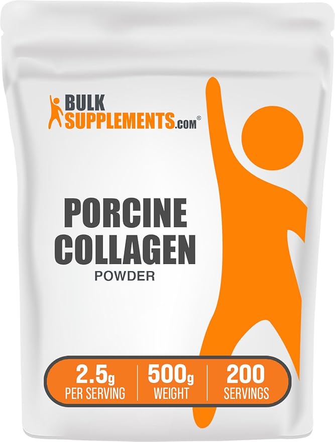 BulkSupplements.com Porcine Collagen Powder - Hydrolyzed Collagen Supplement, for Hair, Skin, & Nails - Unflavored & Gluten Free, 2.5g per Serving, 500g (1.1 lbs) (Pack of 1)