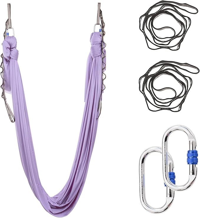 5.5 Yards Aerial Silks Yoga Swing Set - Aerial Yoga Hammock Kit Anti-Gravity Flying for Fitness, Low/Non Stretch Nylon Tricot Fabric Hardware Included for Dance