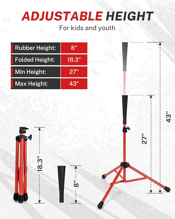 Gonex Baseball Softball Practice Hitting Batting Tripod Stand Rubber Tee Collapsible Portable with Carrying Bag