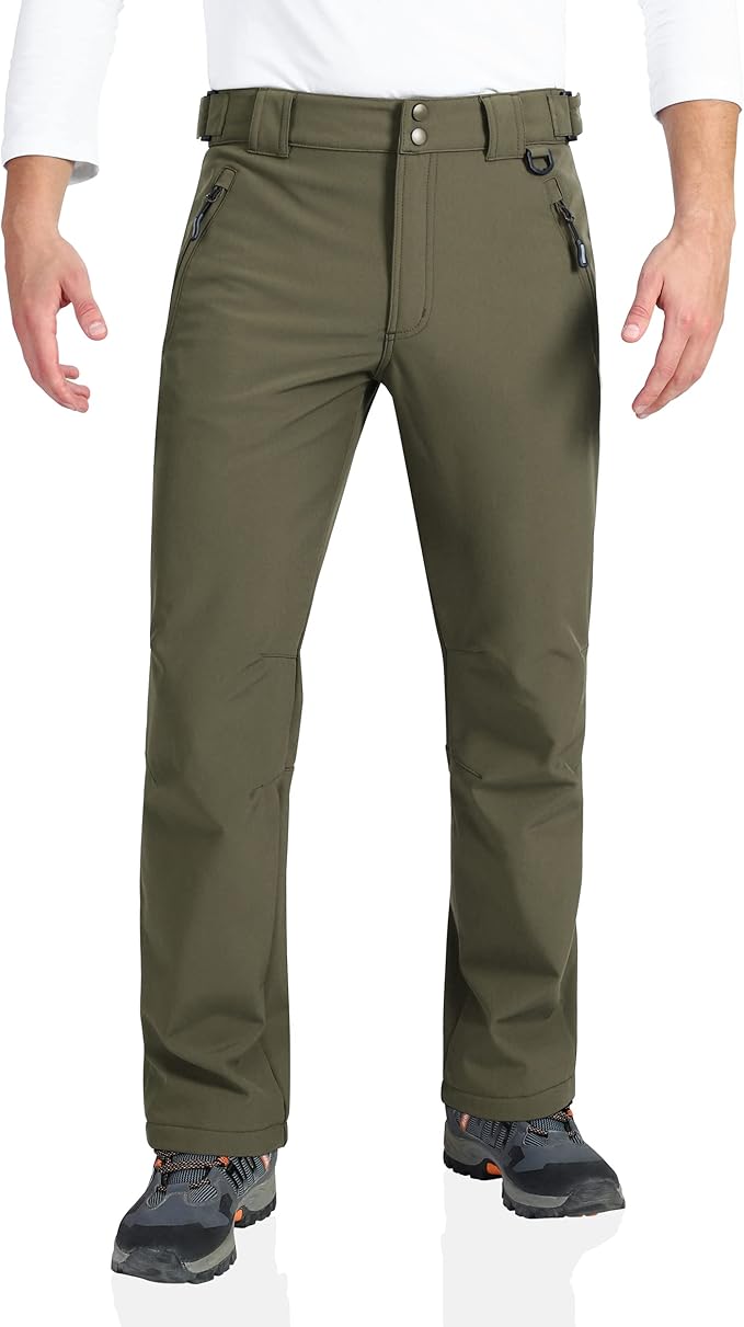 Outdoor Ventures Men's Lite Waterproof Windproof Fleece Lined Warm Hiking Ski Snow Pants Expandable-Waist