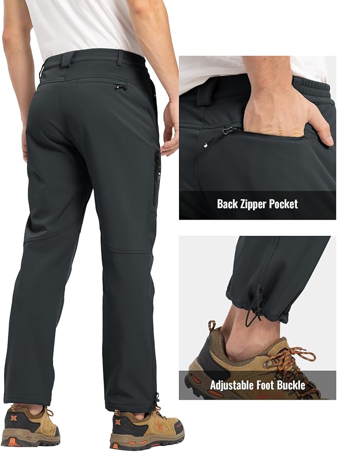 Rdruko Men's Snow Pants Waterproof Insulated Winter Hiking Pants Snowboard Fleece Lined Softshell Ski Pants