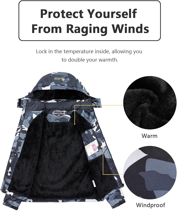 Men's Ski Jacket Warm Winter Snow Coat Waterproof Mountain Windbreaker Snowboarding Jacket Hooded for Hiking Traval