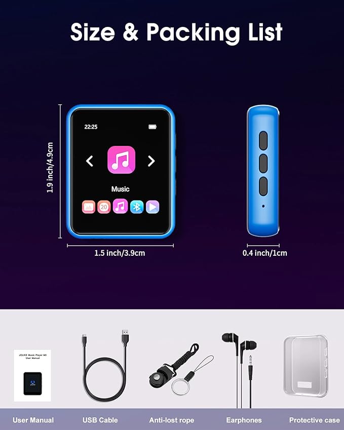 MP3 Player with Bluetooth 5.0 Portable HiFi Lossless Sound MP3 Music Player and FM Radio Recorder E-Book 2.4 inch Screen Maximum Support 128GB(Blue)