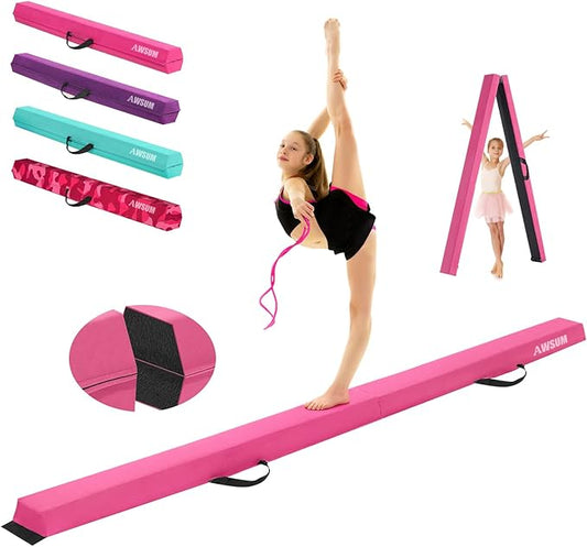 AWSUM Foldable Balance Beam for Kids, 6ft/8ft/9ft/10ft Anti-Slip Gymnastics Equipment, Suede Cover, Toddler to Teen, for Home Training School