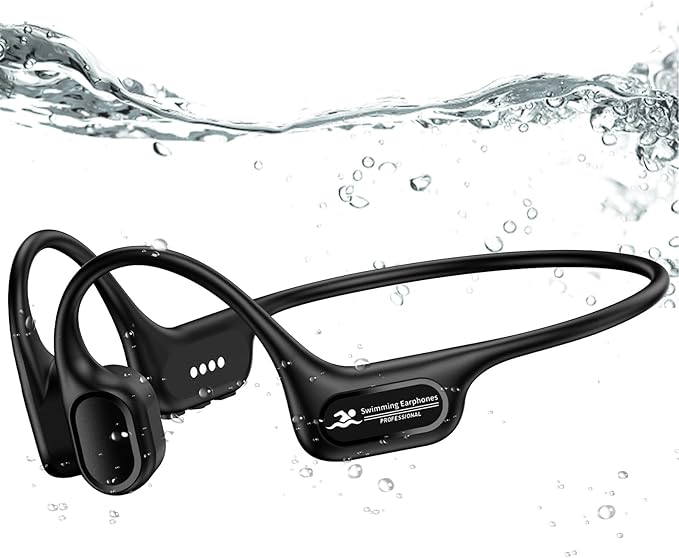 Swimming Headphones IP68 Waterproof, Open Ear Bone Conduction Headphones Bluetooth 5.4 with 32GB MP3 Player, Secure Comfort Underwater Swim Earbuds for Jogging Cycling Fitness-SurfAudio(Black)